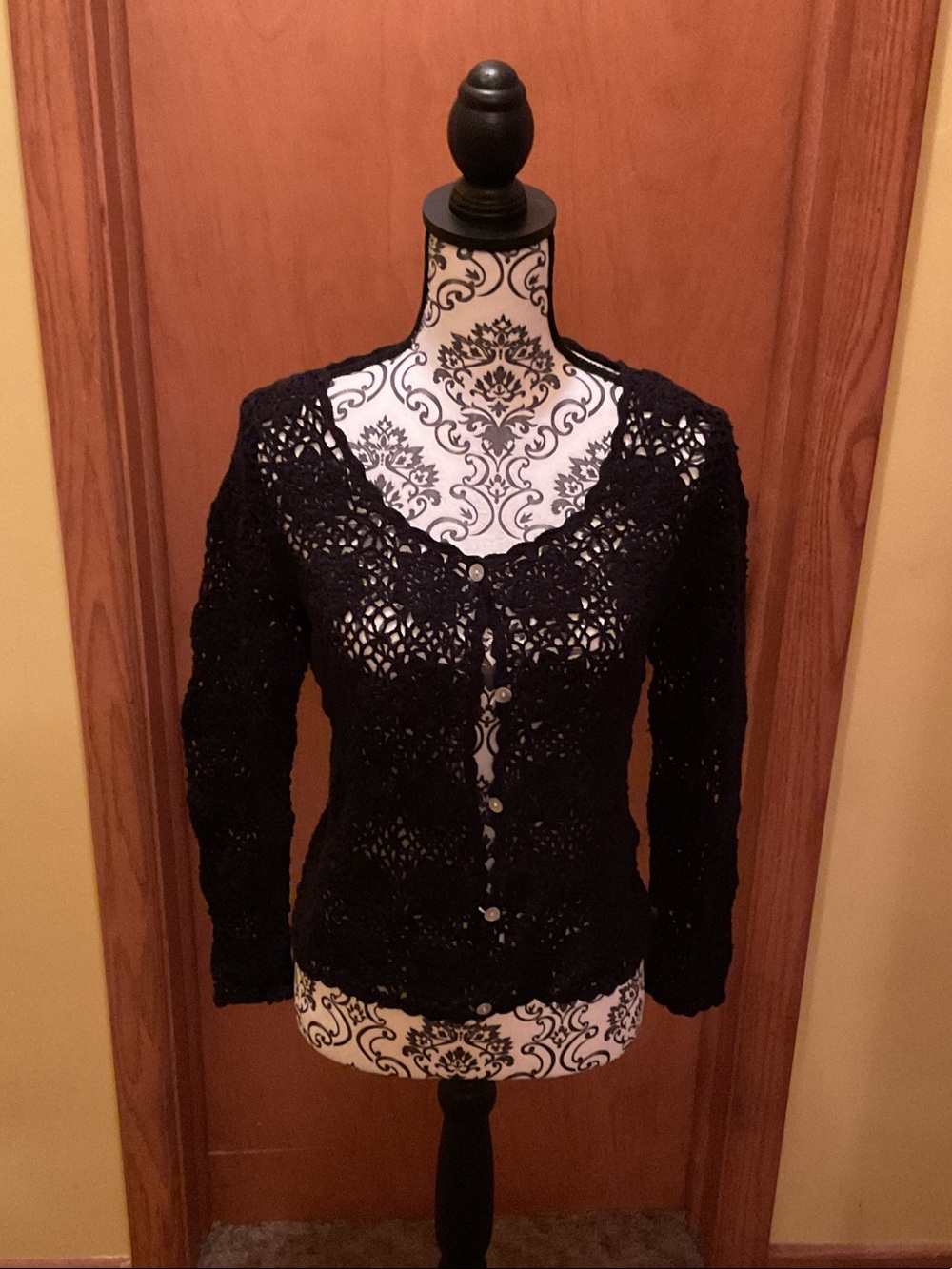 Newport News Black Crochet Button-Front Cardigan